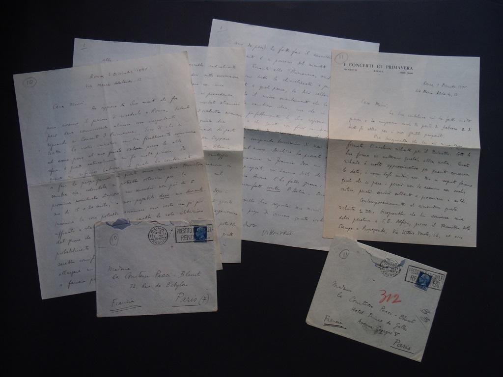 I Concerti di Primavera (Spring-Concerts) is the main content of these 2 Autograph Letters Signed by the Italian composer Vittorio Rieti to the Countess A. L. Pecci-Blunt, written in Italian, 1935. Excellent conditions, including original envelopes.