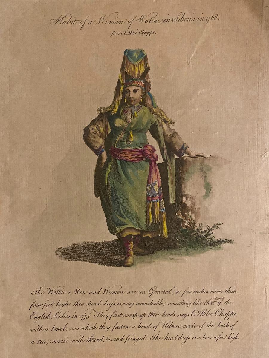 Jean Baptiste Le Prince Figurative Print - Costume of a Woman from Siberia -Original Watercolored Etching by J.B. Le Prince