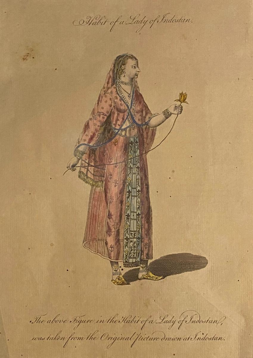 Jean Baptiste Le Prince Figurative Print - Costume of a Lady from Indostan - Original Etching by J.B. Le Prince