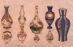 Porcelain Vases - Original China Ink and Watercolor - 1890 ca.