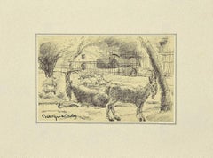 Vintage Animals in the Enclosure - Original Artwork by Bertrand Mogniat-Duclos - 1950s