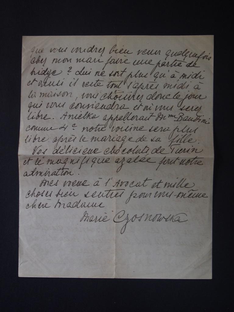 Autograph Letter Signed by Marie Grosnowska - 1933 For Sale 1