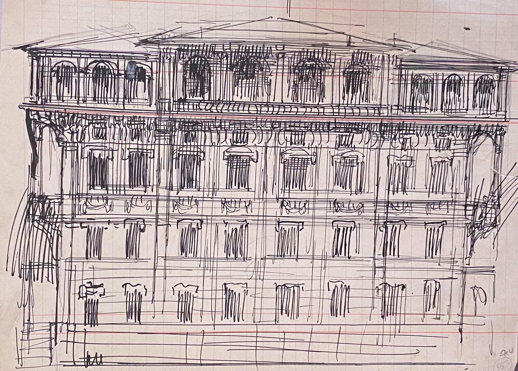 Architektur ist eine Originalzeichnung mit Stift auf cremefarbenem, kariertem Papier.  von Gabriele Galantara (1865-1937) in den 1910er Jahren.

In gutem Zustand.

Es handelt sich um eine Originalzeichnung, auf der ein architektonisches Bauwerk