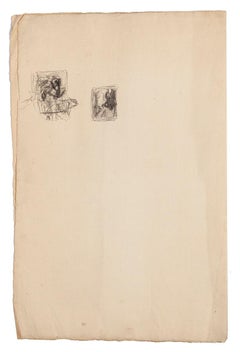 Femme en fleurs - dessin original au crayon - fin du 19ème siècle