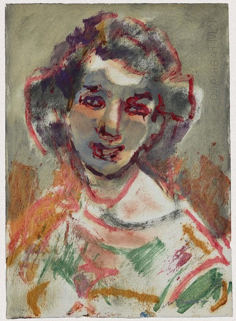 Portrait of a Woman is a very beautiful mixed media and oil painting realized by Mino Maccari in 1960 ca.

Hand-signed by the artist on the lower right corner.

In good condition, except for some stains on the back of the paper.

Mino Maccari was an