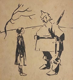 The Austrian and the Girl - Original Drawing by Gabriele Galantara - 1910s