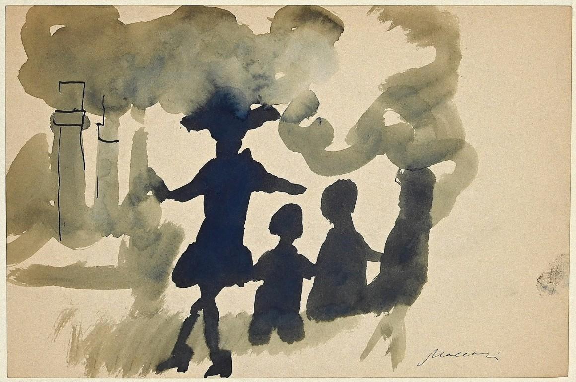 The Pollution - Original Ink and Watercolor on Paper by Mino Maccari - 1960s