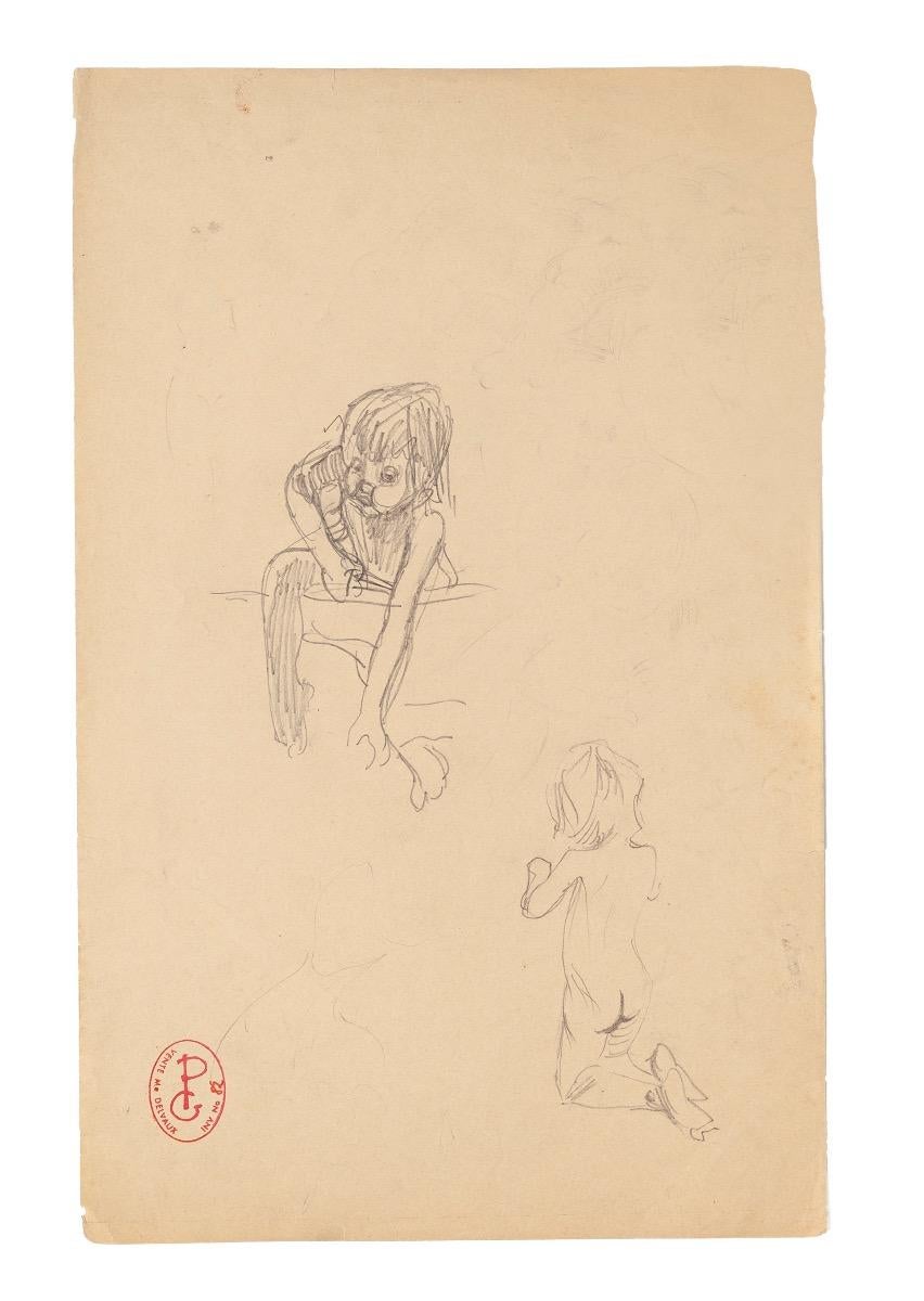 Unknown Figurative Art - Studies of Children - Original Pencil Drawing - Early 20th Century