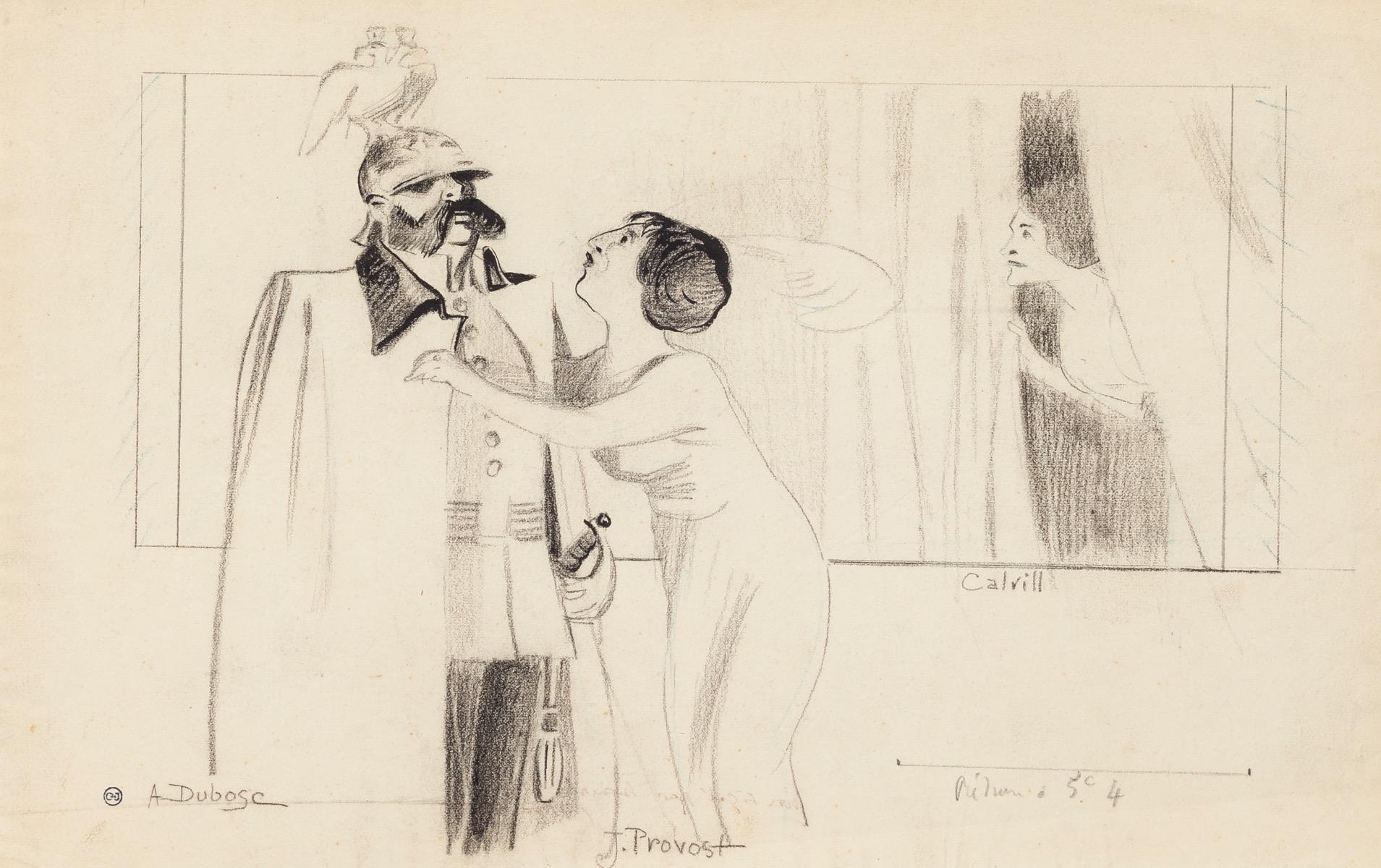 Theatrical Scene is an original drawing in pencil on paper realized by Maurice Lourdey (1860-1934)

Stamp on the lower right ""CJ"

Good conditions.

The drawing represents an interesting actors on stage, with their names written in pencil (A.