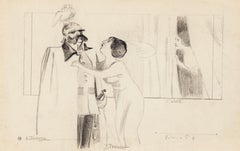 Scène théâtrale - Crayon original sur papier de Maurice Lourdey - 20ème siècle
