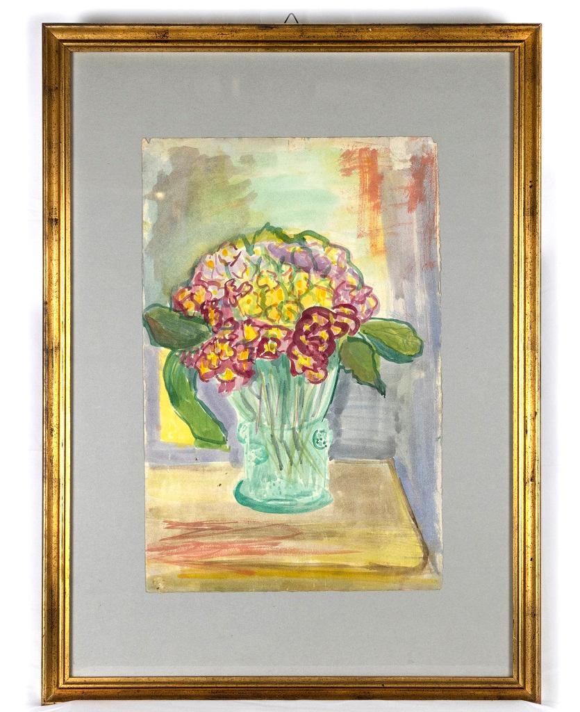 Fleurs - Aquarelle originale sur papier de Caroline Hill - Milieu du XXe siècle