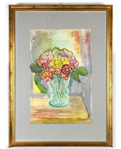 Flowers - Original Watercolor on Paper by Caroline Hill - Mid-20th Century