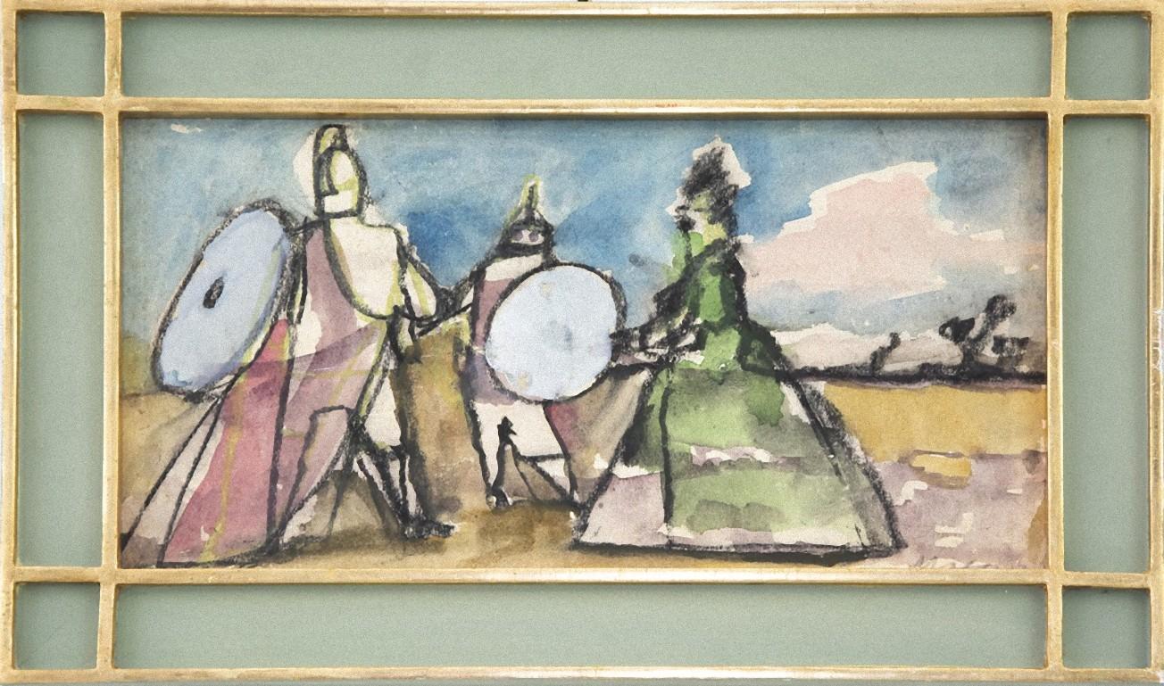 Figures colorées - Aquarelle originale de Mino Maccari - 1970