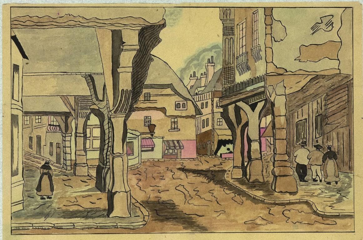 Austrian Village - Original Ink and Watercolor on Paper - Mid-20th Century