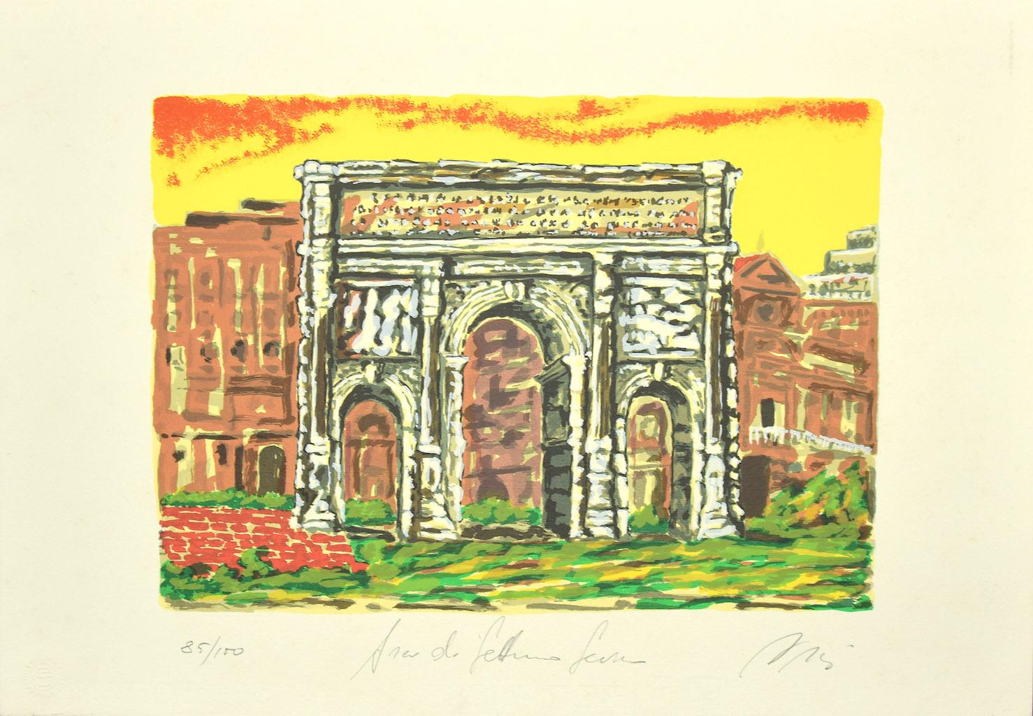 Roman Arch (Arch of Settimo Severo) is an original screen print on paper realized by Italian artist Marco Orsi (1926 - 1999).

Hand-signed on the lower right in pencil, numbered on the lower left, edition of 85/100 prints.

Titled on the lower