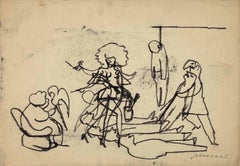The Quarrel - Original Drawing by Mino Maccari - 1950s