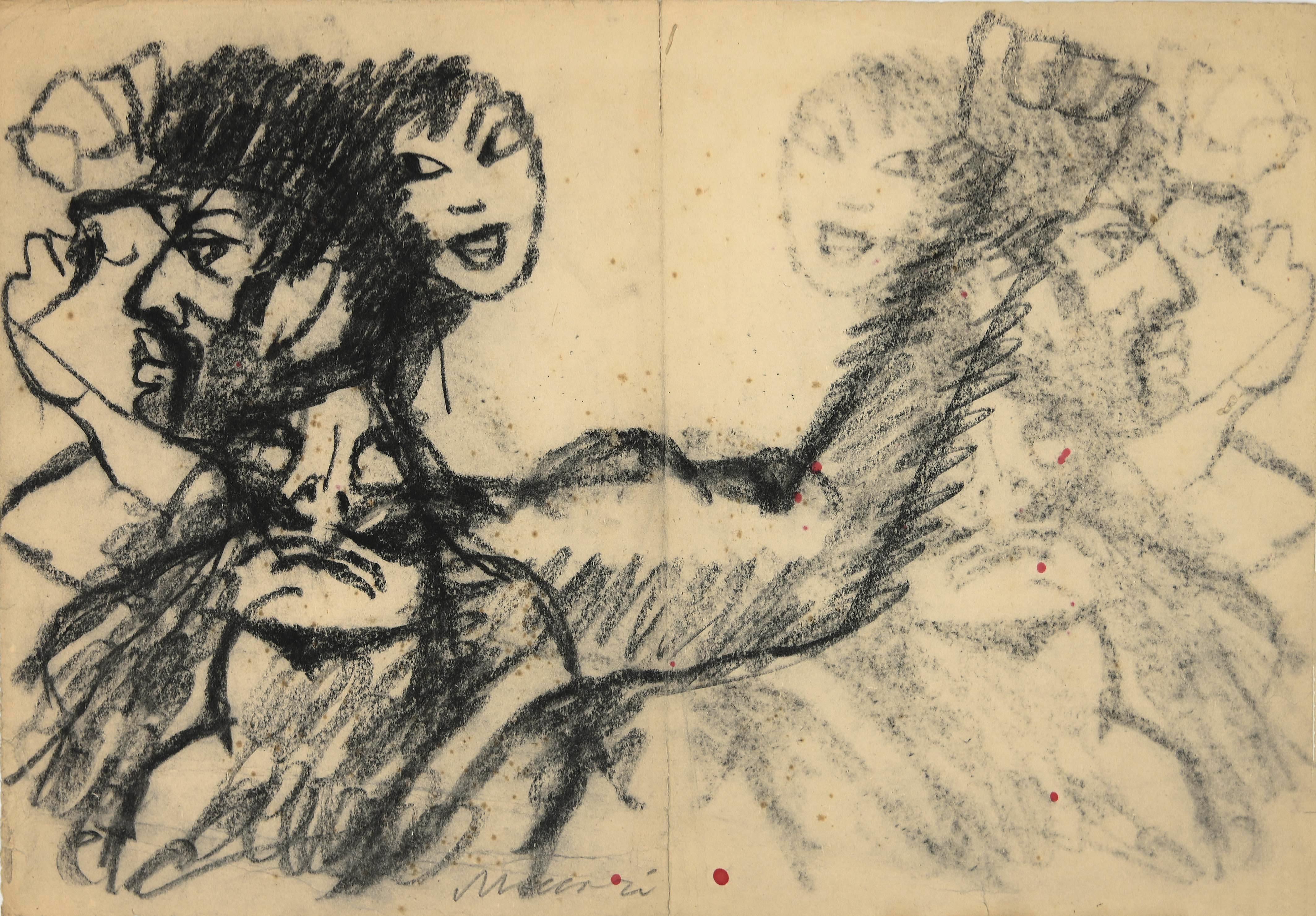 The useless attempts is an original charcoal drawing realized by Mino Maccari in 1950s.

The artwork is hand-signed by the artist in the center of the lower margin of the worn paper.

Mino Maccari was an Italian writer, painter, engraver and