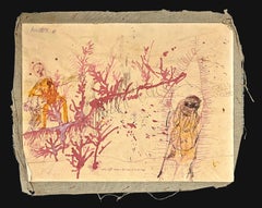 Paysage avec personnages - Encre et aquarelle originales de Sergio Barletta - 1961