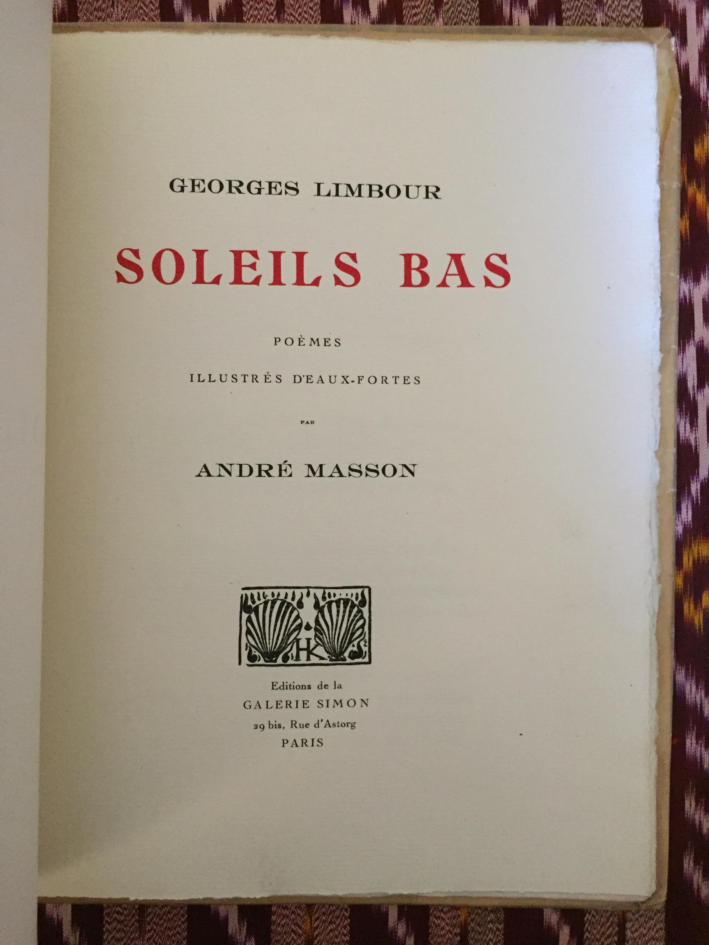 Soleil bas - Rare Illustrated Book by André Masson - 1924 - Surrealist Art by André Masson, Georges Limbour