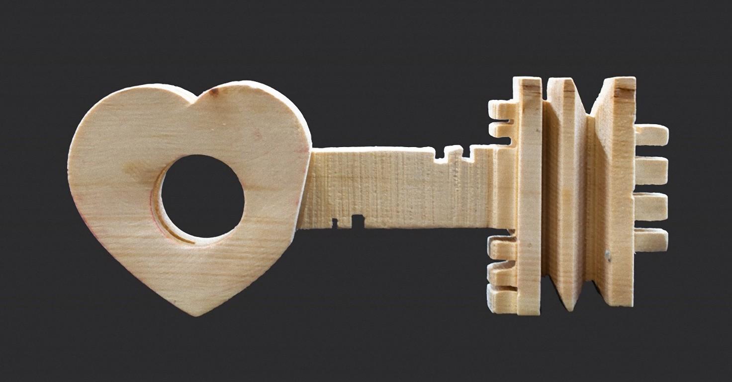 The Key to Heart is an original decorative object realized in the 2010s by Ferdinando Codognotto.

Original wood sculpture realized in swiss pine  expertly carved in the shape of a key.

Carved signature.

Ferdinando Codognotto is an highly