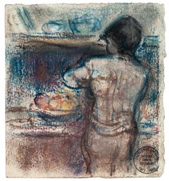 Vintage Nude - Original Oil Pastel by Simon Goldberg - Mid-20th Century