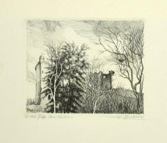 Vintage Landscape - Original Etching on Paper by Andre Roland Brudieux - 1970s