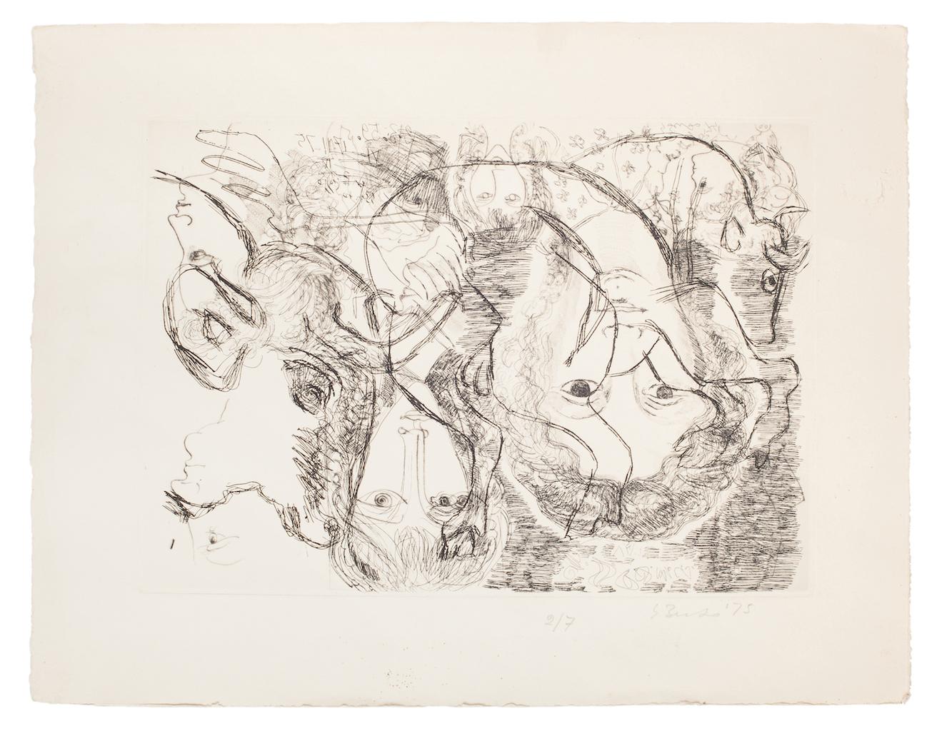 Composition - Eau-forte originale de Gian Paolo Berto - 1975