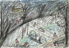 The Street - Original Oil pastels by Nazareno Gattamelata - 1975