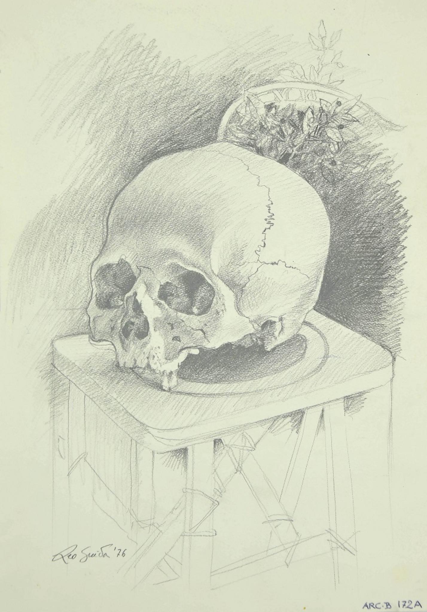 skull on ground drawing