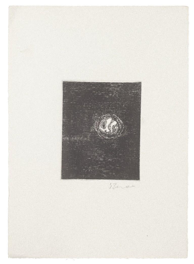 The Eyes is an original etching and drypoint print on paper realized by Gian Paolo Berto in 1970s.

Good conditions, except for some foxing at the top whitish frame.

Hand-signed on the lower right in pencil.

The artwork represents the childish