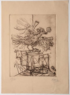 L'oiseau - Gravure sur papier de Miguel Angel Ibartz - Milieu du XXe siècle