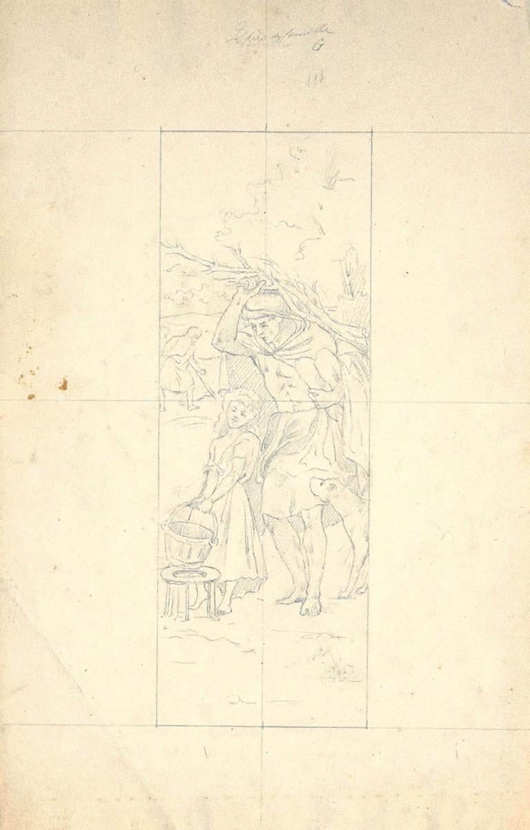 Unknown Figurative Art - Household - Original Pencil on Paper - Early 20th Century