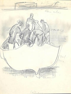 Boatmen - Crayon original sur papier d'Herta Hausmann - 1955