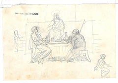 Religious Scene - Original Pencil on Paper by Michel Dumas - 19th Century