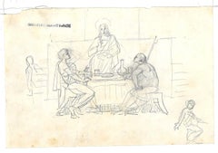 Scène religieuse - Crayon original sur papier de Michel Dumas - 19ème siècle