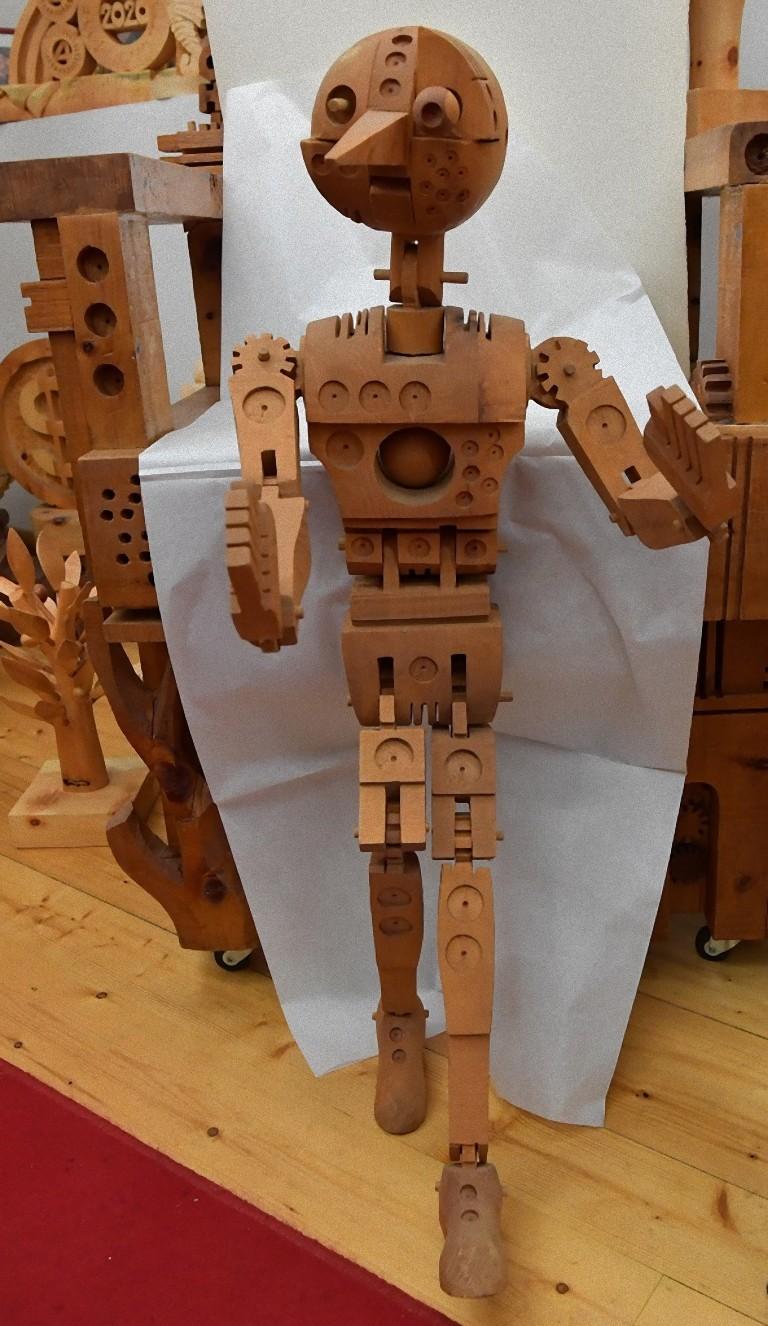 technologische Pinocchio – Holzskulptur von F. Codognotto – 2007/2008 – Sculpture von Ferdinando Codognotto