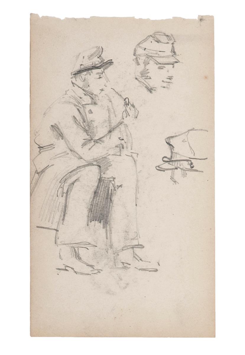 Unknown Figurative Art - Military in Uniform - Original Pencil Drawing - 19th Century