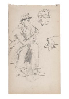 Military in Uniform - Original Pencil Drawing - 19th Century