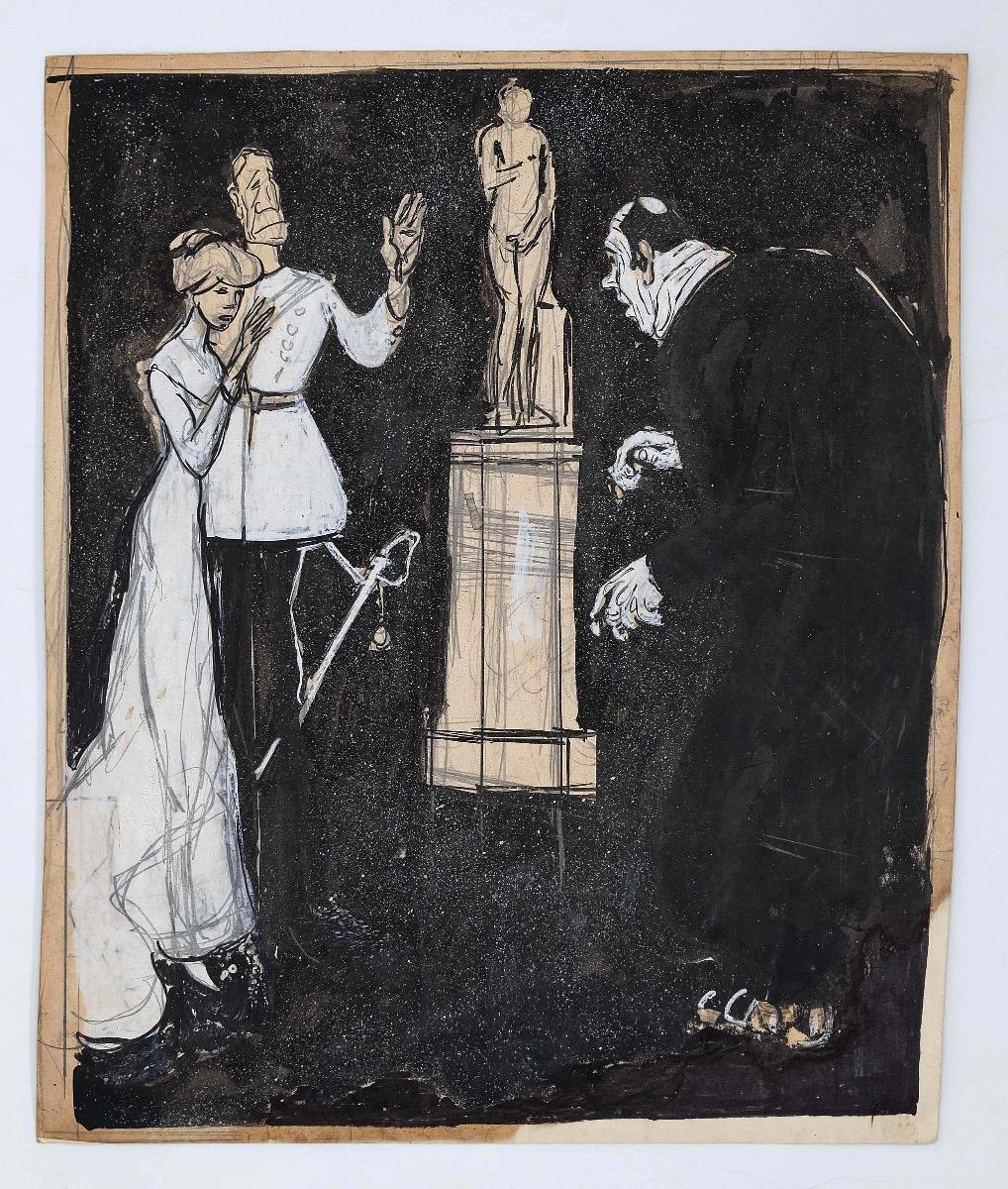 Whiting est un dessin original à l'encre de Chine, à l'aquarelle et à la mine de plomb sur carton crème réalisé.  de Gabriele Galantara (1865-1937).

En bonnes conditions.

Cette œuvre d'art présente au verso quelques notes au crayon.

Gabriele
