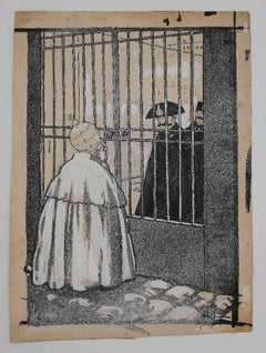 The Pope and the Prison - Original China Ink by Gabriele Galantara - 1910