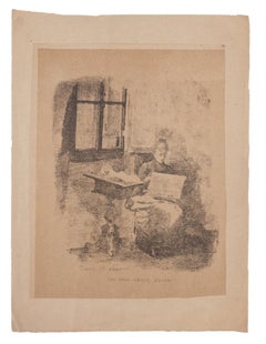 Reading Woman - Original Lithograph by Emilio Zocchi - 1880
