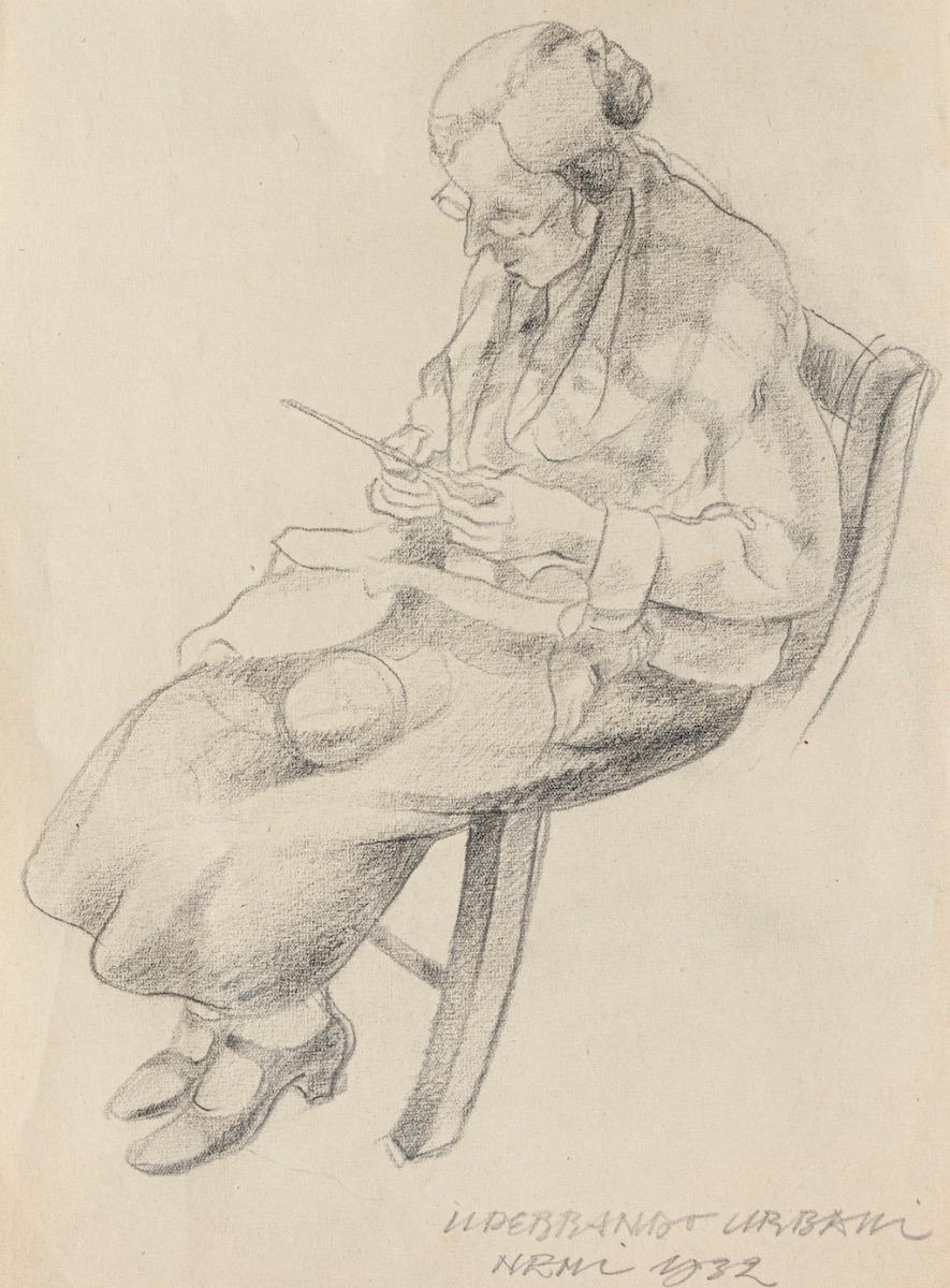 Knitting is an original drawing in pencil on ivory-colored paper, realized in 1932 by Ildebrando Urbani Del Fabretto.

Hand-signed on the lower right.

The state of preservation of the artwork is good.

The artwork represents an old lady while