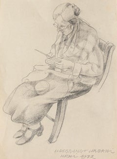 Hacer punto - Dibujo a lápiz de Ildebrando Urbani Del Fabretto - 1932