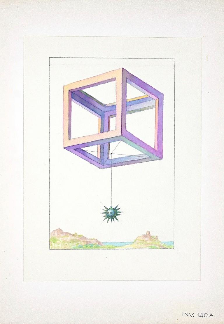 Leo Guida Figurative Art - Geometrical Game - Original Ink and  Watercolor on Paper - 1950s