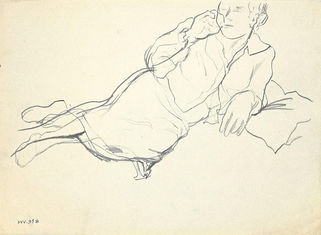 Leo Guida Figurative Art - Lying Figure - Original Charcoal on Paper - 1940s