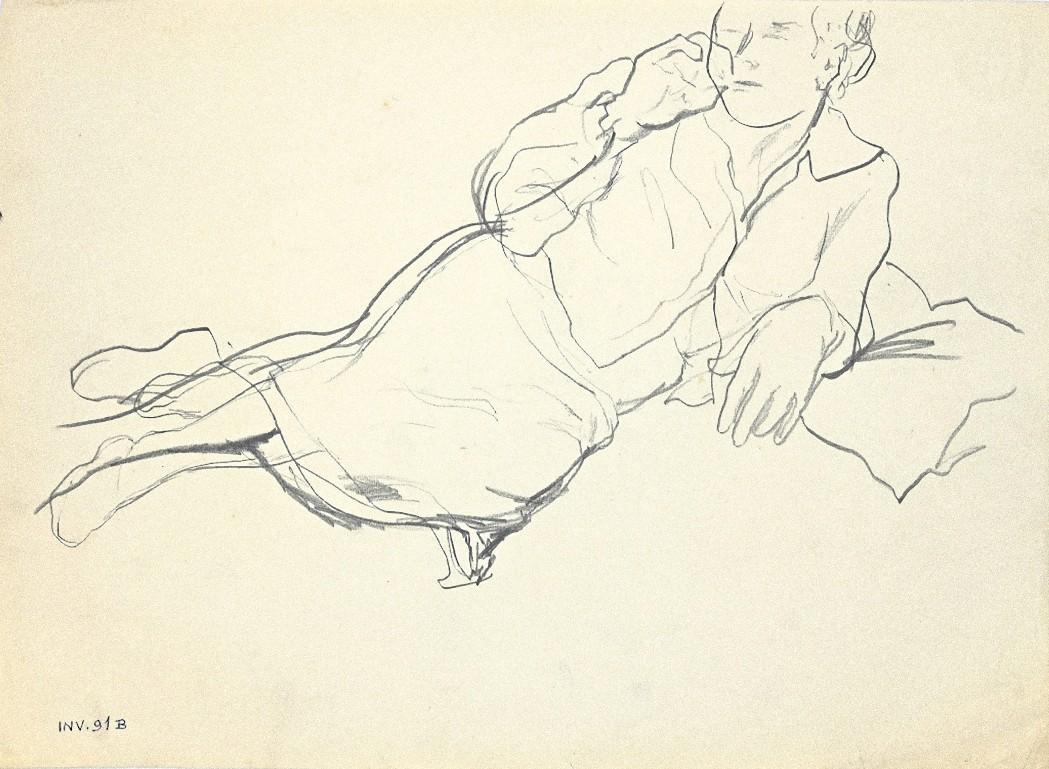 Eine schwebende Figur - Original Kohle auf Papier - 1940er Jahre – Art von Leo Guida