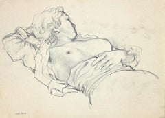 Sleeping Nude Woman - Original Charcoal on Pencil - 1940s