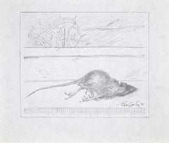 Vintage Dead Rat - Original Pencil Drawing on Paper by Leo Guida - 1971