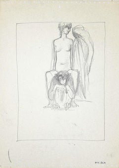 The Girl and the Gorilla - Original Original Drawing on Paper - 1950s