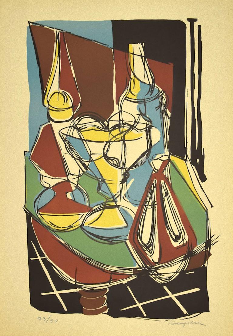 Composition - Original Linoleum by Guido La Regina - Late 20th Century